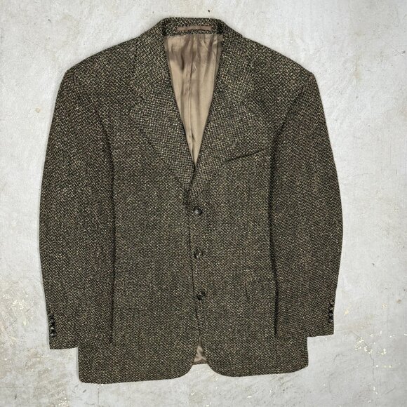 Vintage Hugo Boss Tweed Blazer "Poseidon" Wool Sport Coat Brown 40S - Picture 2 of 11